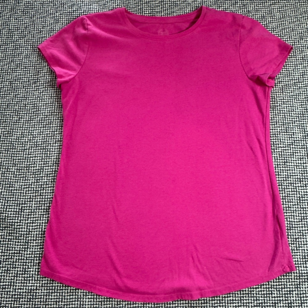 Wonder Nation Girls XL 14-16 Pink Short Sleeve Crew Neck T-Shirt Curved Hem Tee